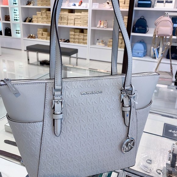 Michael Kors Handbags - MK CHARLOTTE LG TOP ZIP TOTE Aluminum